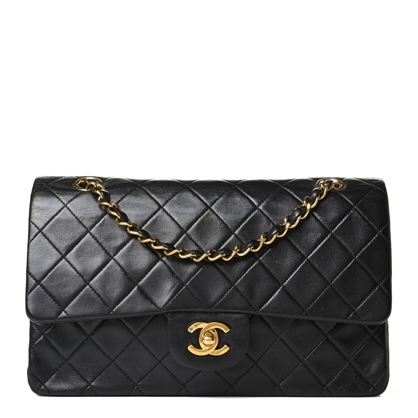 Lambskin Quilted Medium Double Flap Black