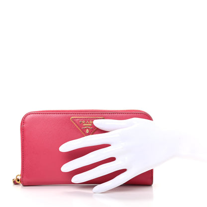 Prada Saffiano Triangle Zip Around Wallet Peonia 2 of 10