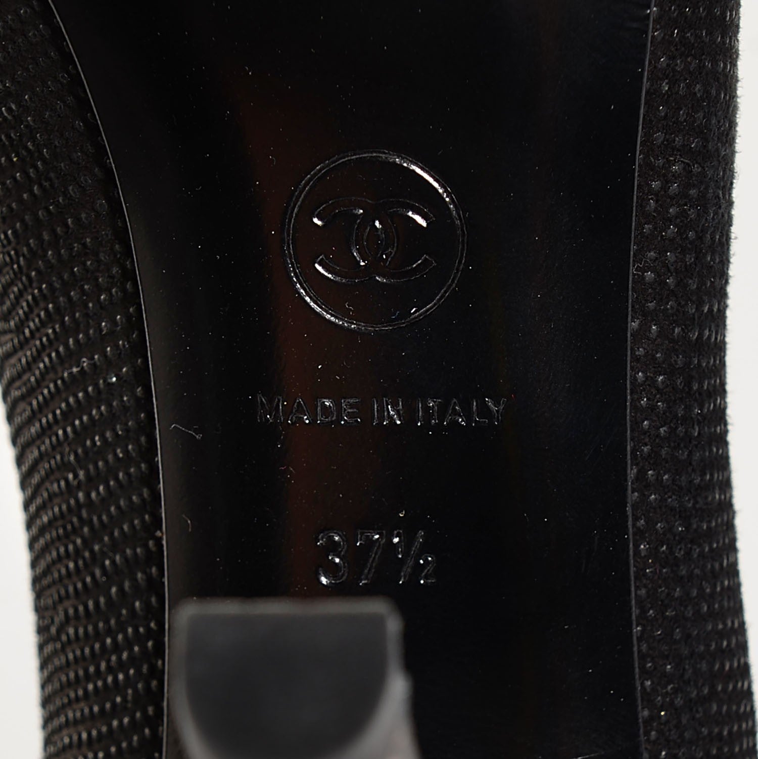 Chanel Coated Suede CC Cap Toe Pumps 37.5 Black 6 of 7