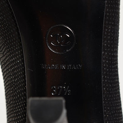 Chanel Coated Suede CC Cap Toe Pumps 37.5 Black 6 of 7