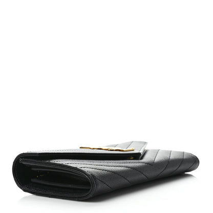 Saint Laurent Grain De Poudre Matelasse Chevron Monogram Flap Wallet Black 4 of 6