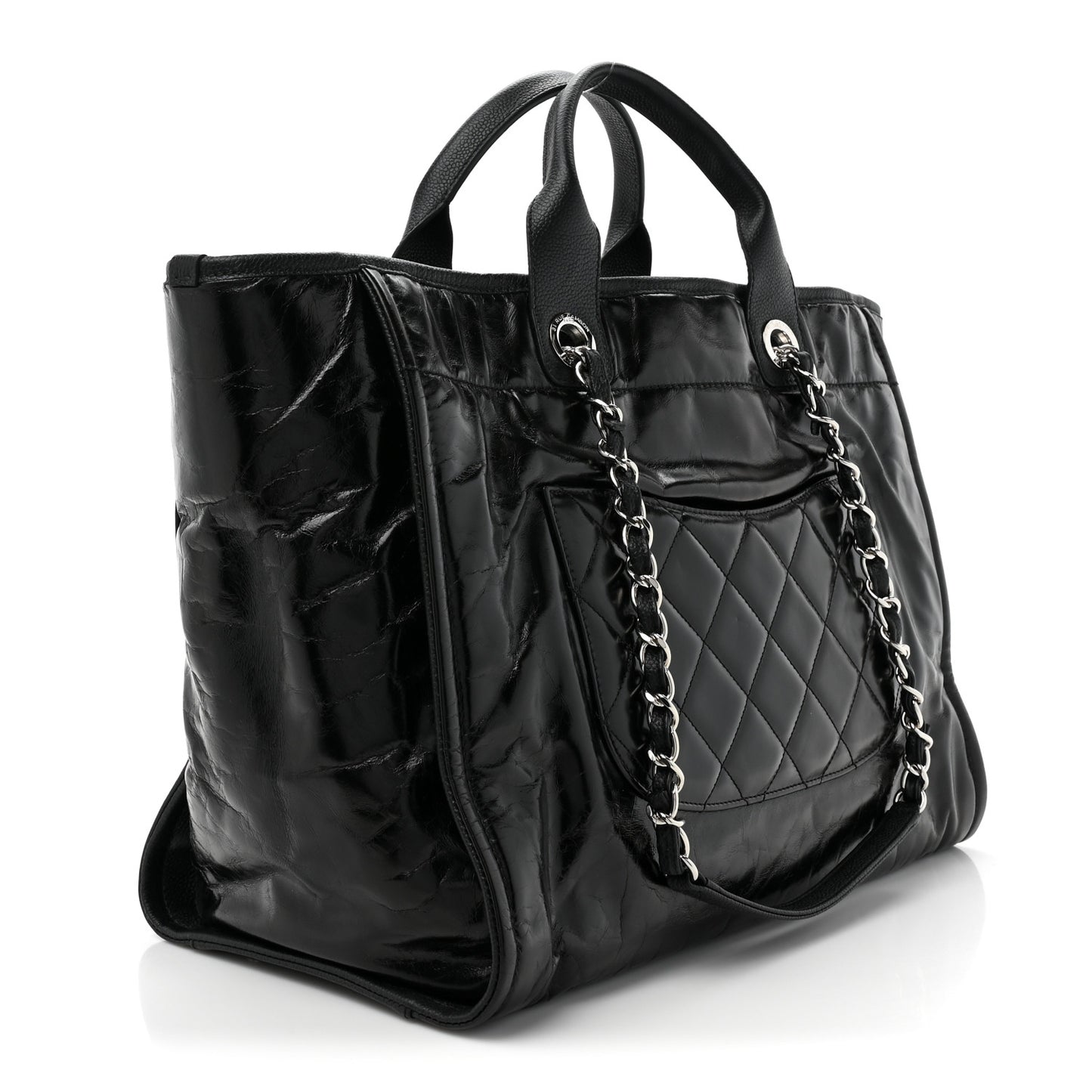 Glazed Calfskin Medium Deauville Tote Black