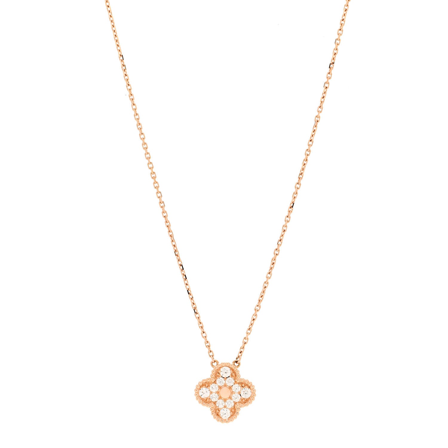 Van Cleef & Arpels 18K Rose Gold Diamond Vintage Alhambra Pendant Necklace 1 of 6