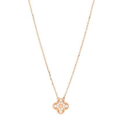 Van Cleef & Arpels 18K Rose Gold Diamond Vintage Alhambra Pendant Necklace 1 of 6