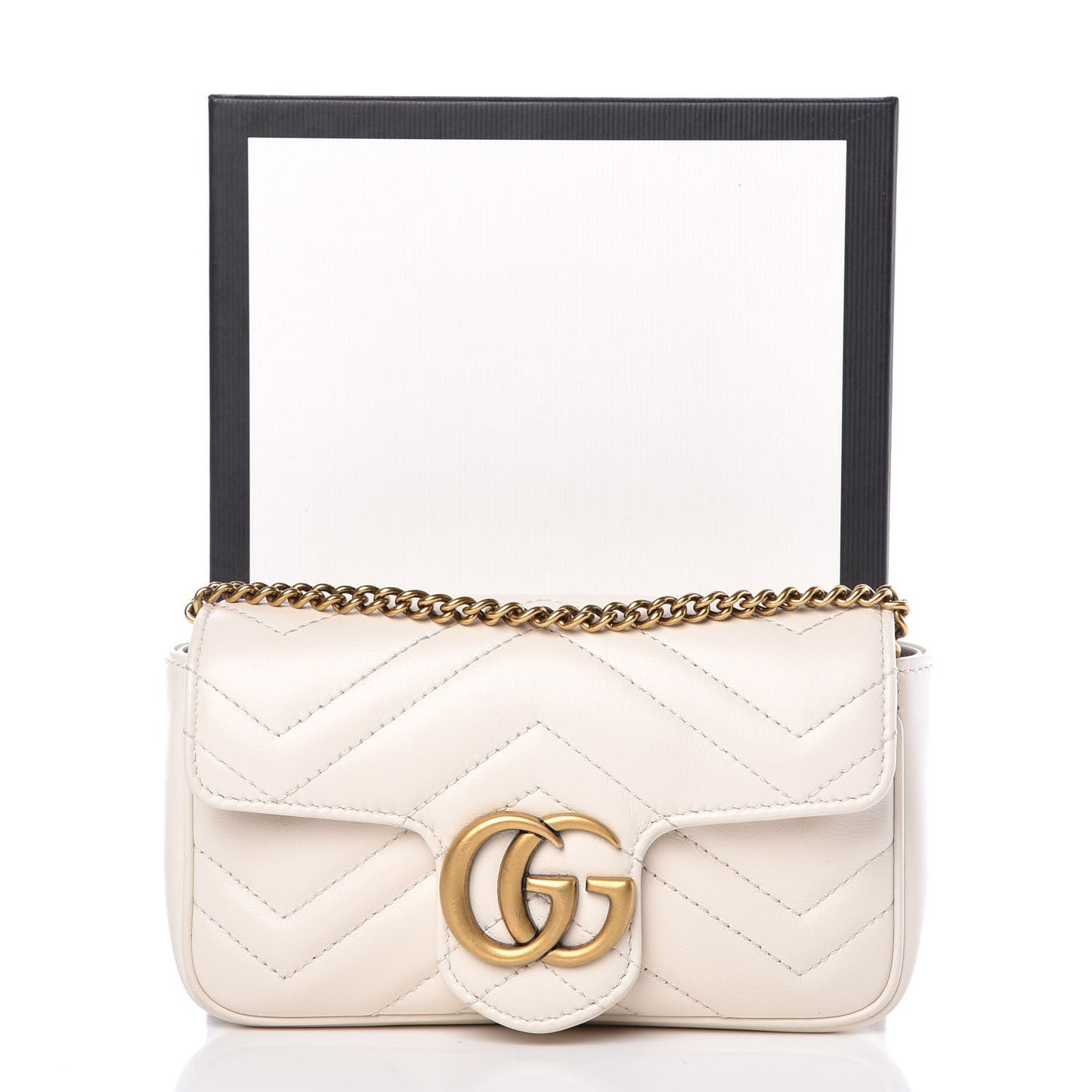Calfskin Matelasse Super Mini GG Marmont Shoulder Bag White