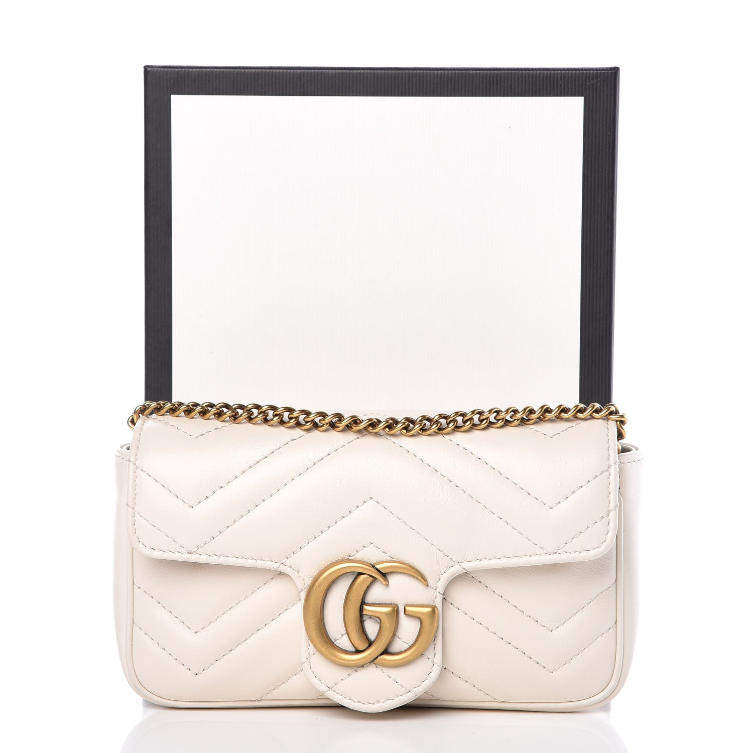 Gucci Calfskin Matelasse Super Mini GG Marmont Shoulder Bag White 9 of 9