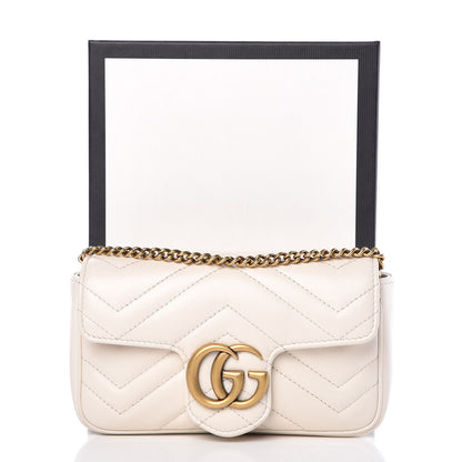 Gucci Calfskin Matelasse Super Mini GG Marmont Shoulder Bag White 9 of 9