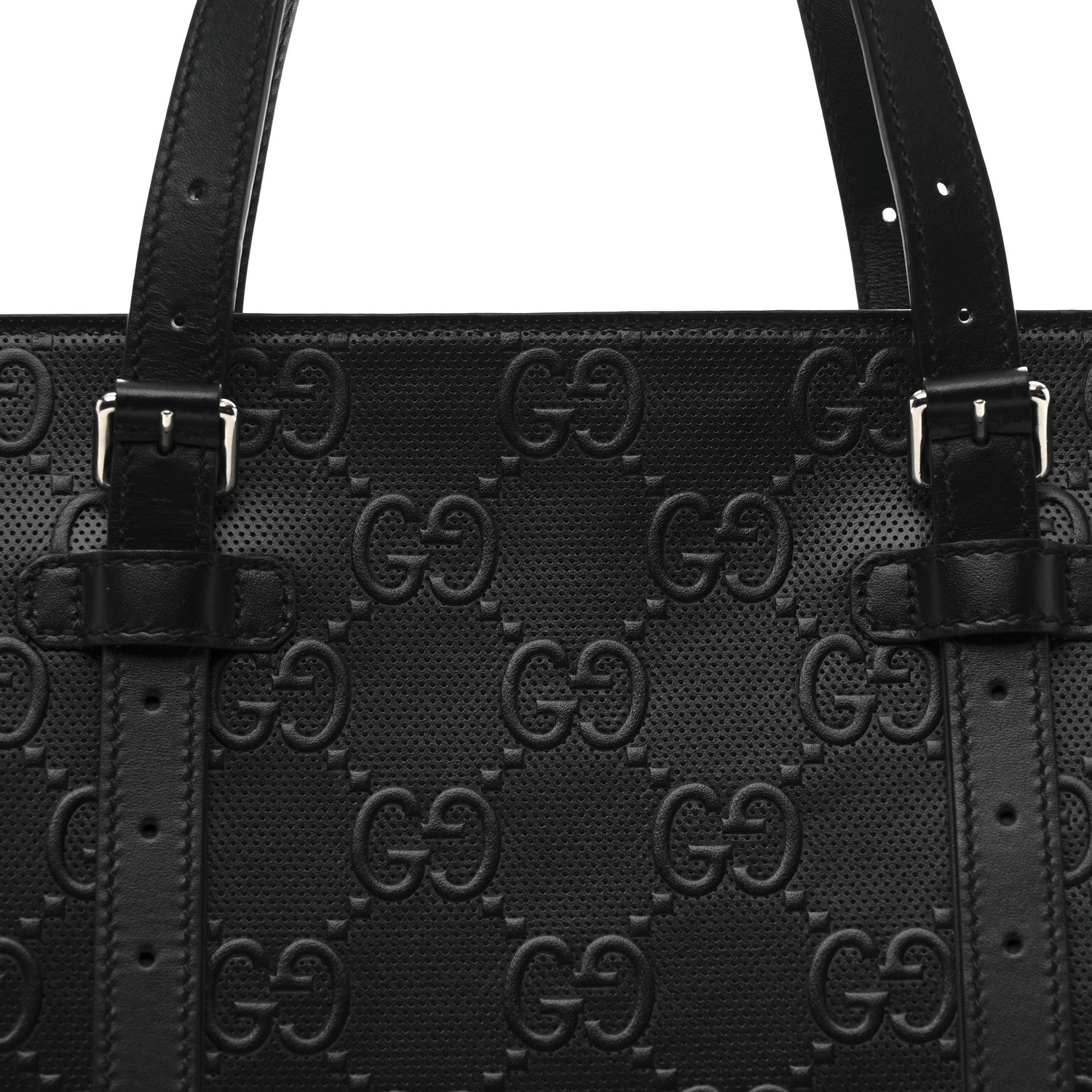 Gucci Calfskin GG Tennis Embossed Tote Bag Black 8 of 11