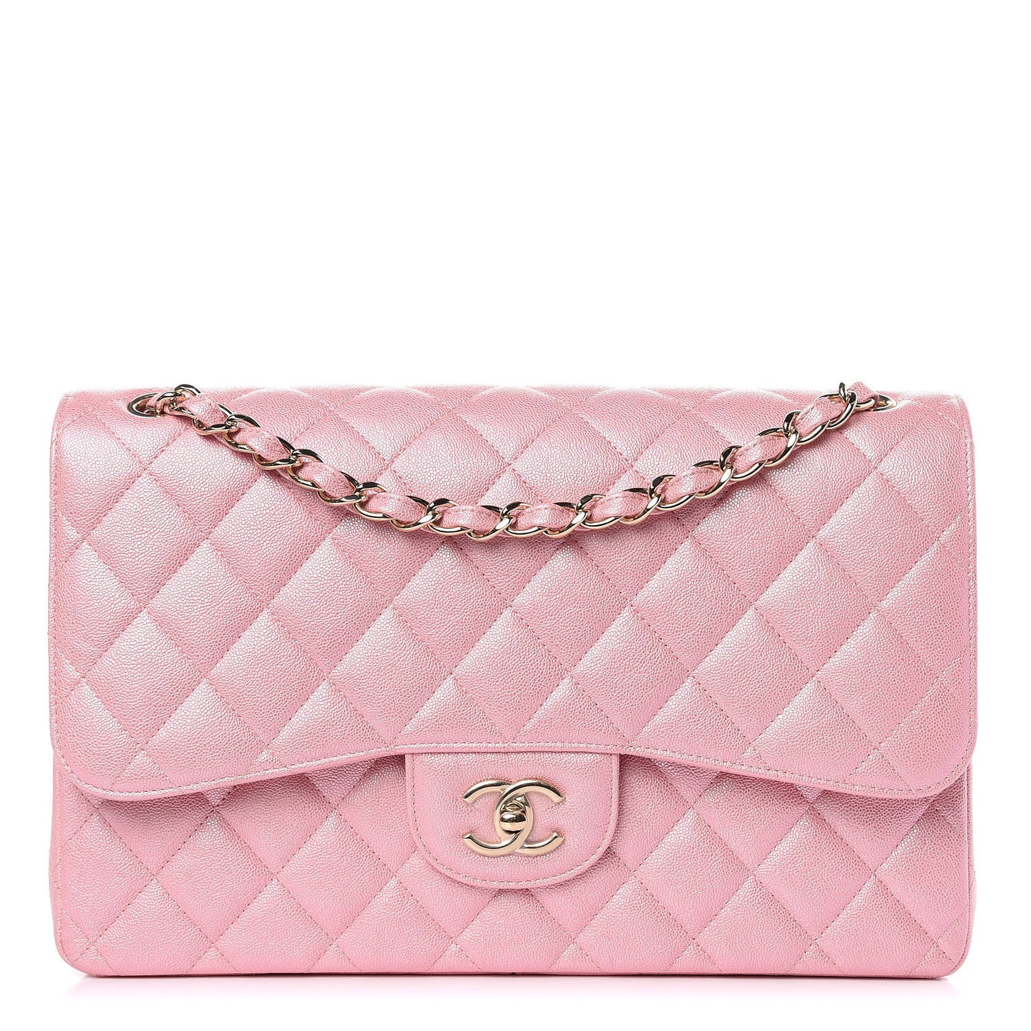 Iridescent Caviar Quilted Jumbo Double Flap Rose Pink