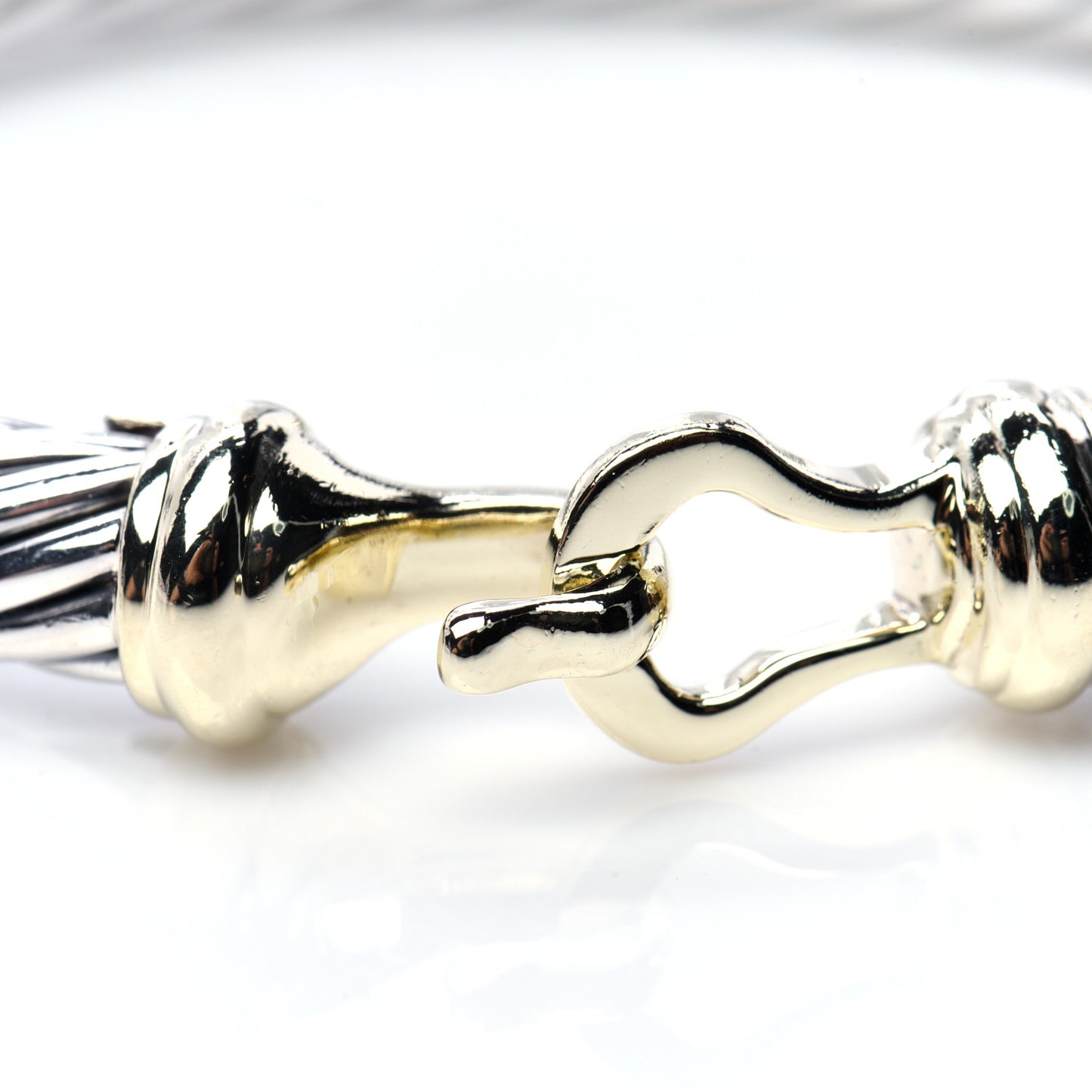 Sterling Silver 14K Yellow Gold 7mm Cable Classic Buckle Bracelet