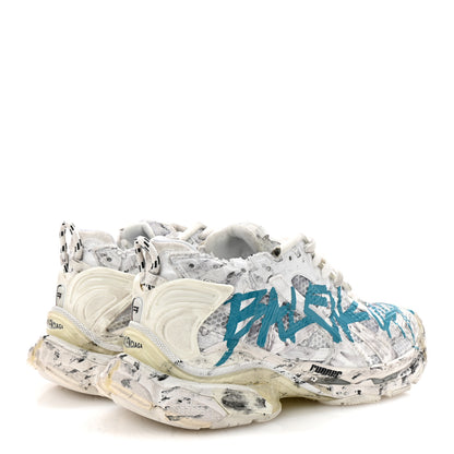 Balenciaga Mesh Rubber Graffiti Mens Runner Sneakers 42 White Blue 5 of 9