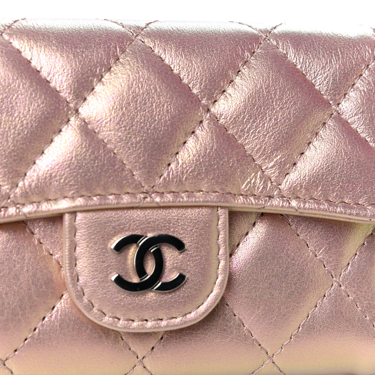 Chanel Iridescent Calfskin Quilted Flap Card Holder Wallet Pink 12 of 13