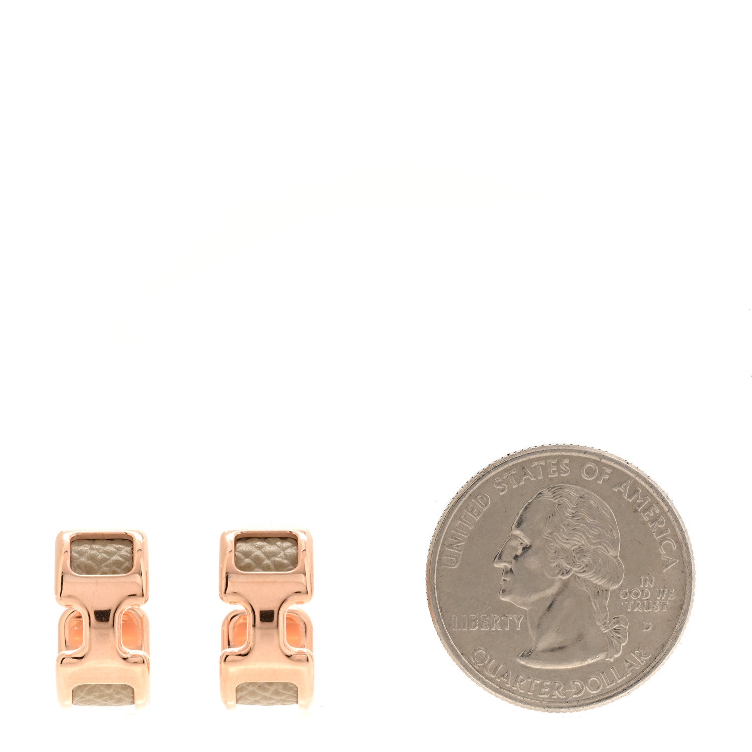 Hermes Rose Gold Plated Epsom Olympe Hoop Earrings Trench Naturel 2 of 5