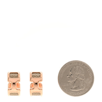 Hermes Rose Gold Plated Epsom Olympe Hoop Earrings Trench Naturel 2 of 5
