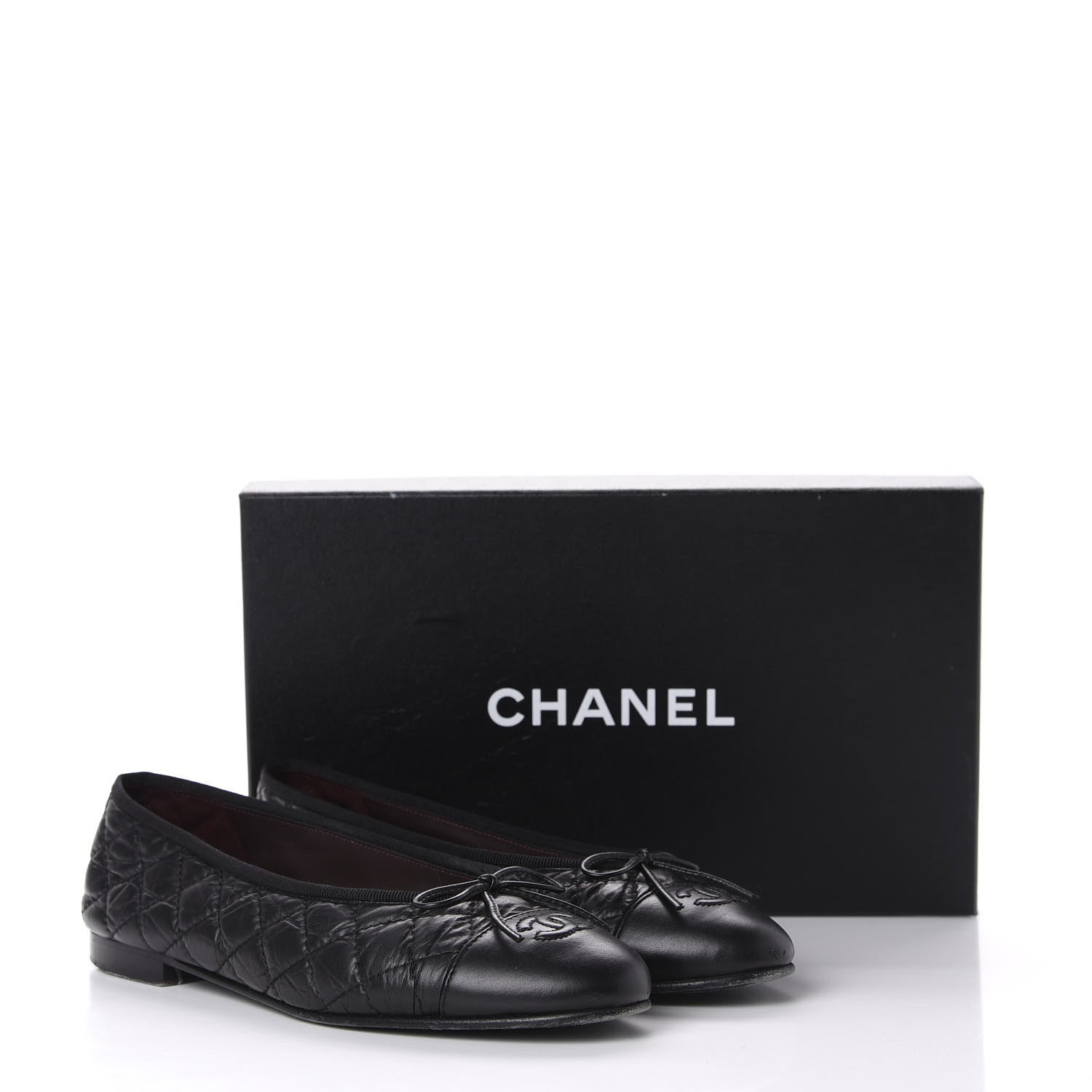 Chanel Aged Calfskin Quilted CC Cap Toe Ballerina Flats 39 Black 11 of 11