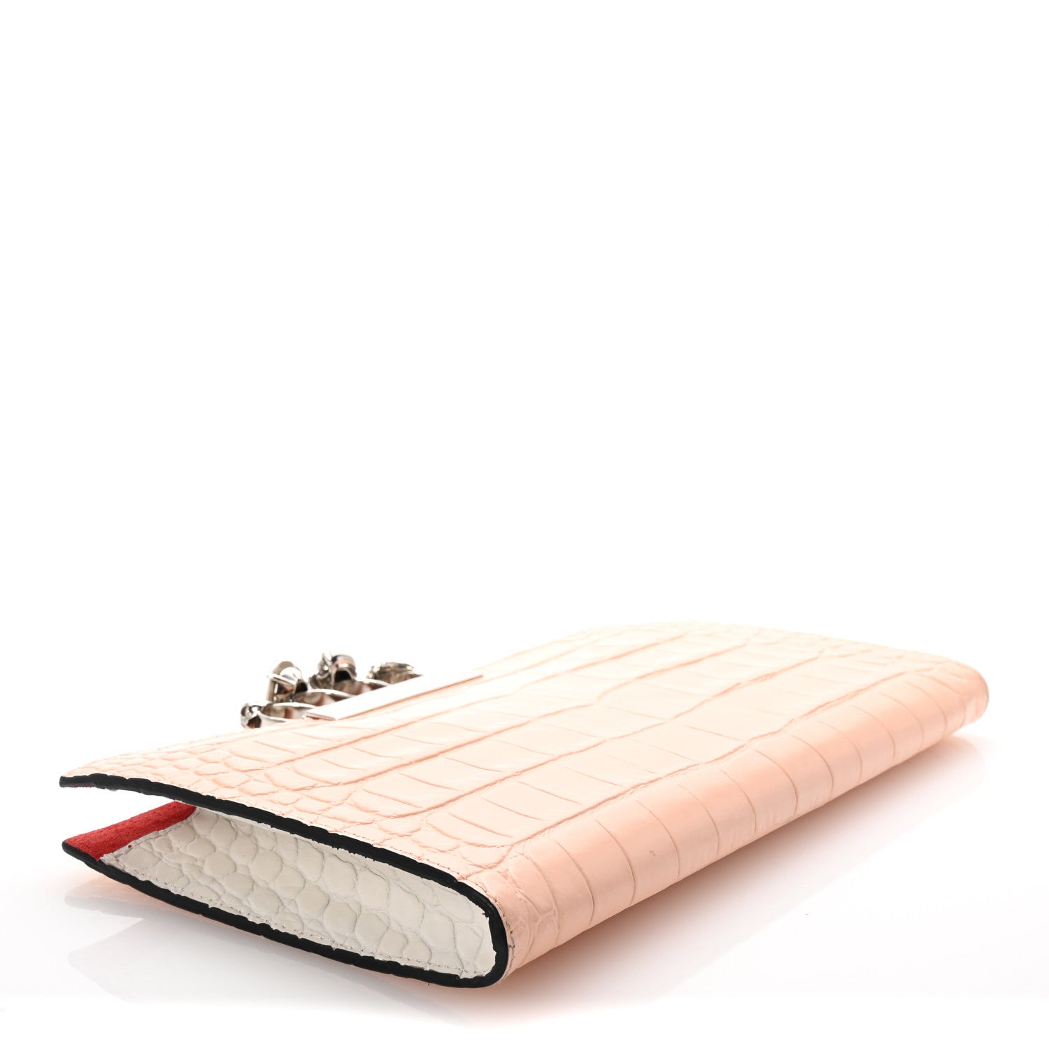 Alexander McQueen Calfskin Crocodile Embossed Knuckle Flat Clutch Colurie Colurie Ivory 4 of 7
