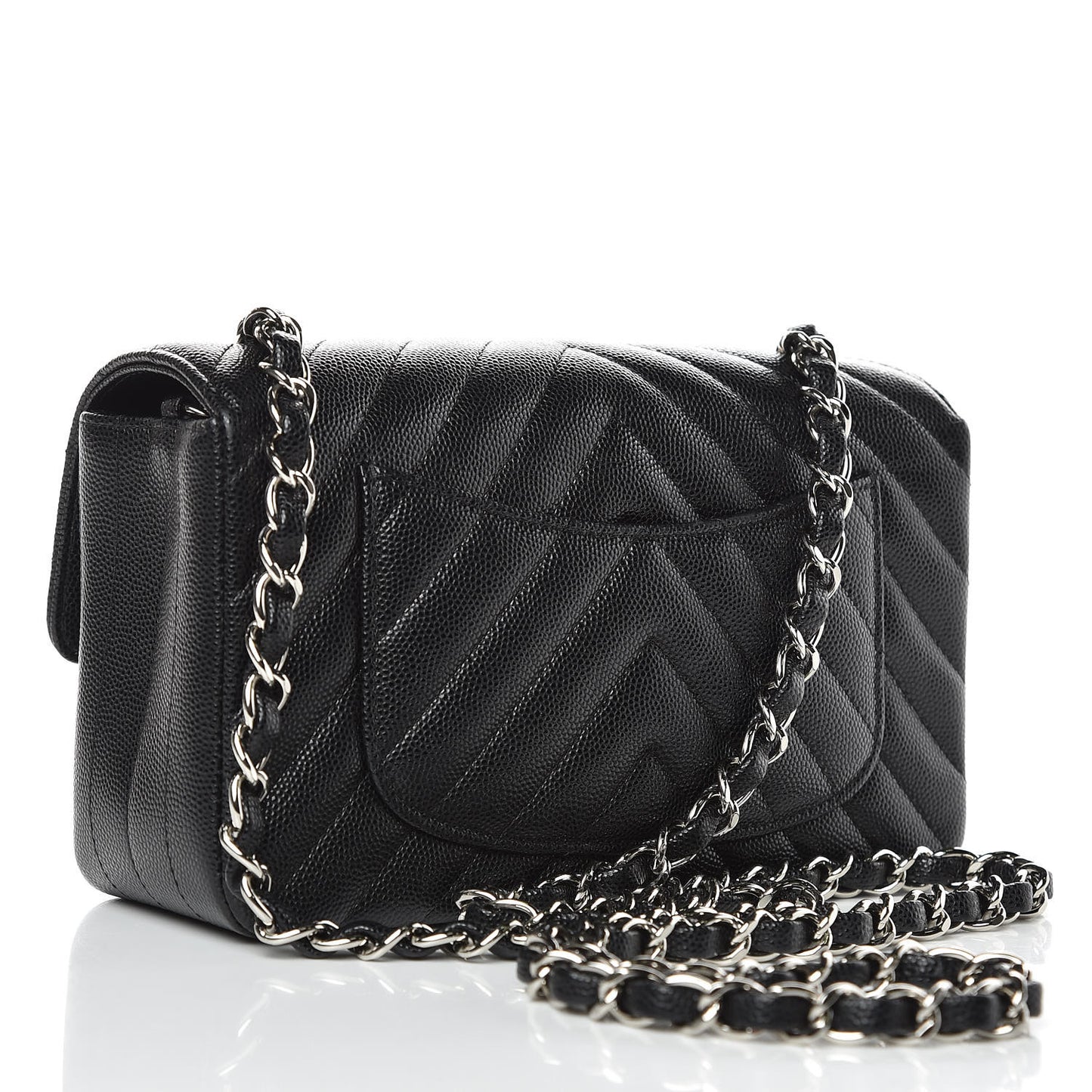 Caviar Chevron Quilted Mini Rectangular Flap Black