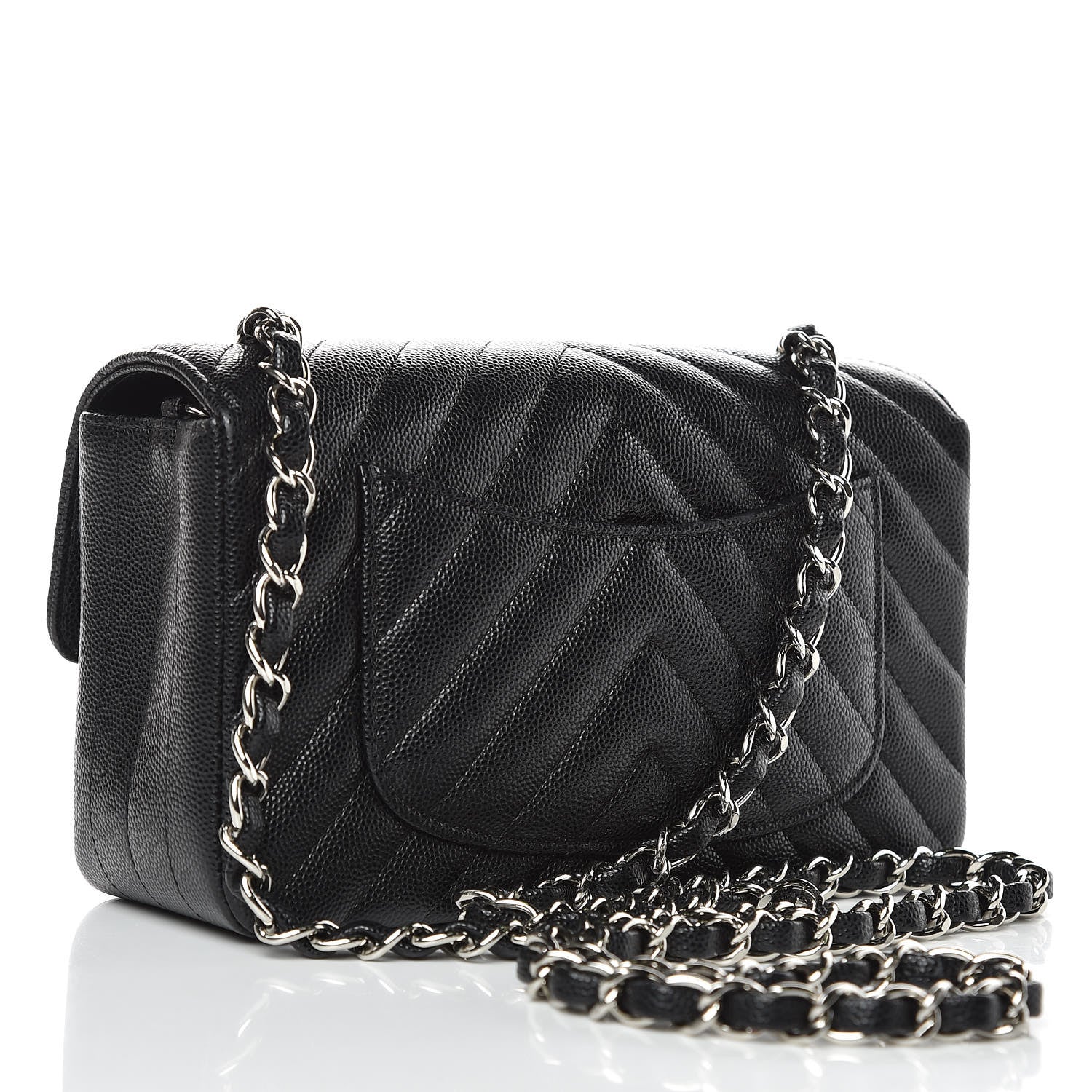 Chanel Caviar Chevron Quilted Mini Rectangular Flap Black 3 of 9
