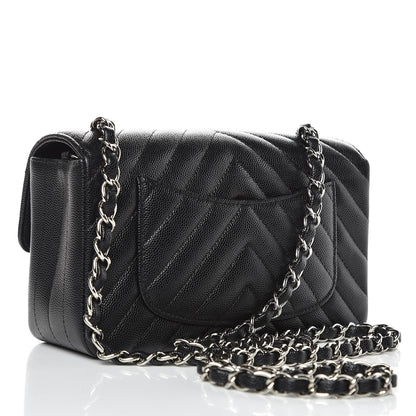Chanel Caviar Chevron Quilted Mini Rectangular Flap Black 3 of 9