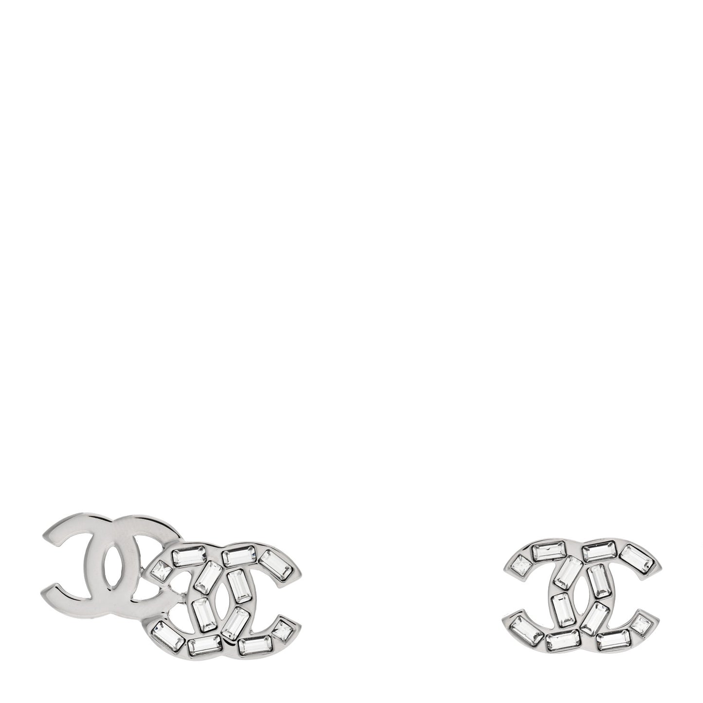 Pearl Crystal CC Chain Drop Earrings Silver