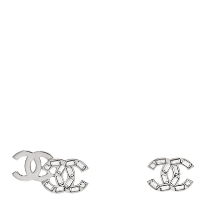 Chanel Pearl Crystal CC Chain Drop Earrings Silver 5 of 8