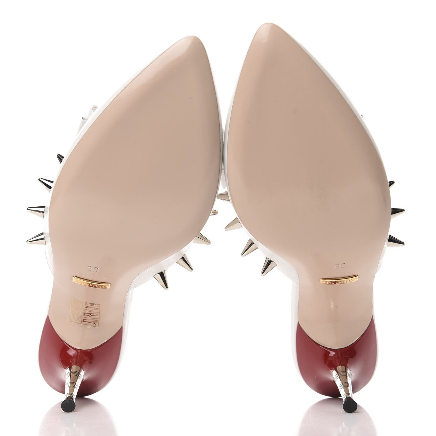 Patent GG Bow Sadie Spike Mid Heel Mules 39 White