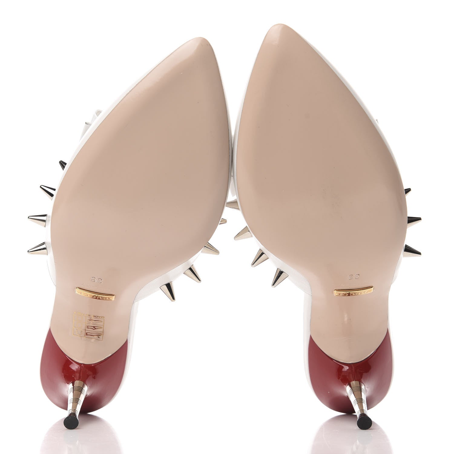 Gucci Patent GG Bow Sadie Spike Mid Heel Mules 39 White 5 of 10