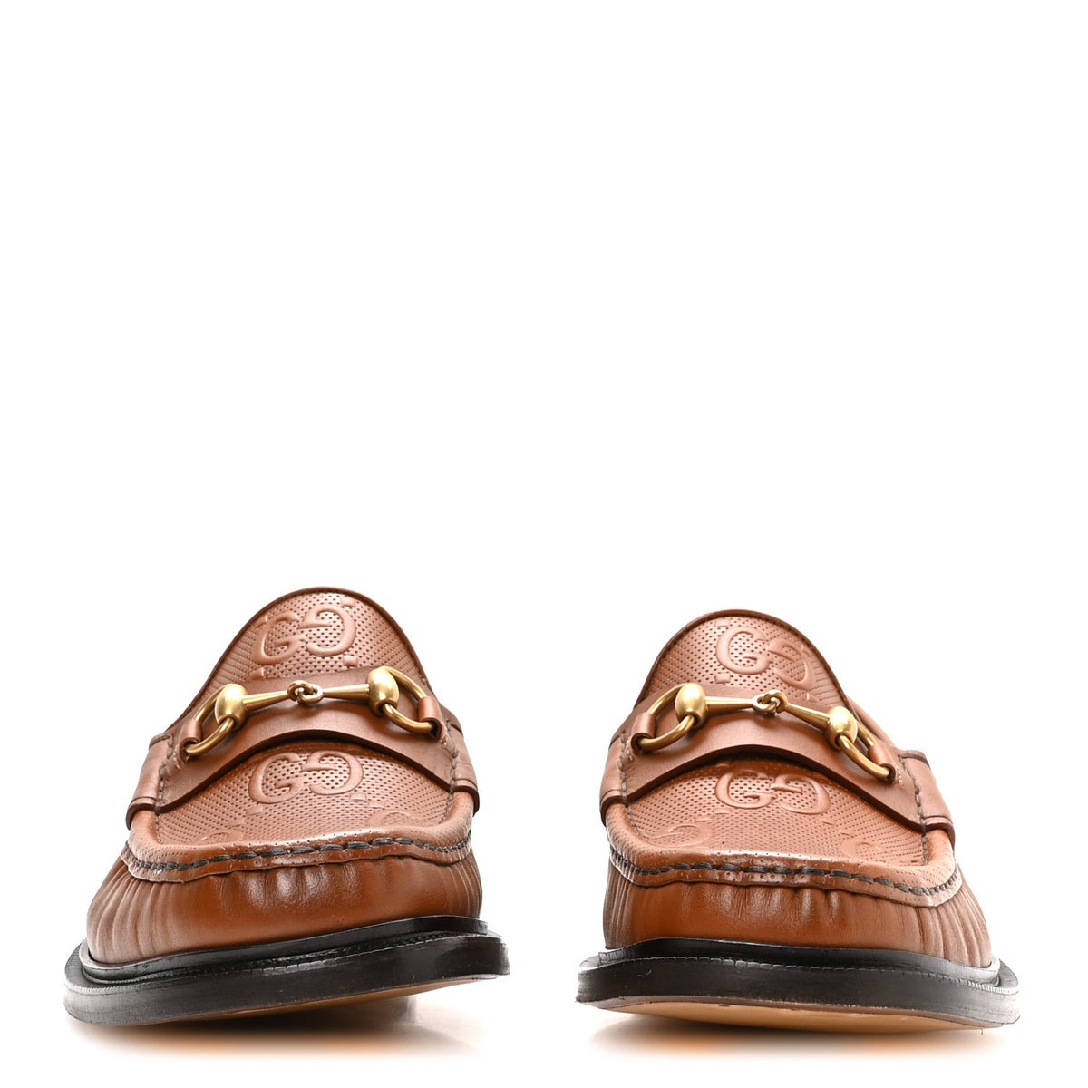 Gucci Harness Calfskin GG Tennis Embossed Mens Horsebit Loafers 9 Dark Brown 3 of 9