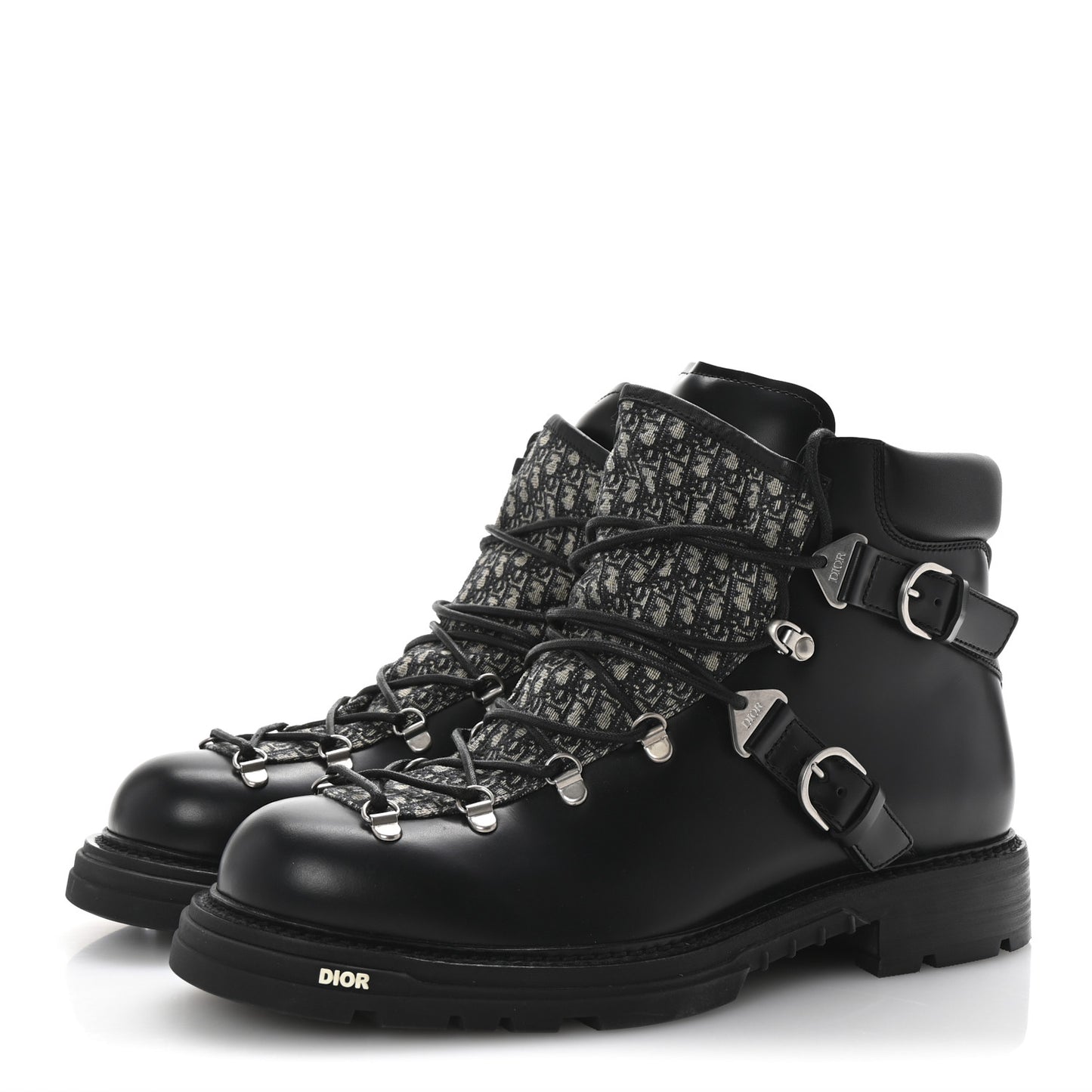 Oblique Calfskin Mens Explorer II Buckle Hiking Boots 44 Black Blue