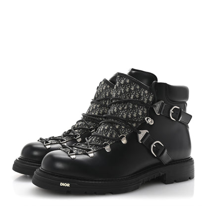 Christian Dior Oblique Calfskin Mens Explorer II Buckle Hiking Boots 44 Black Blue 4 of 9
