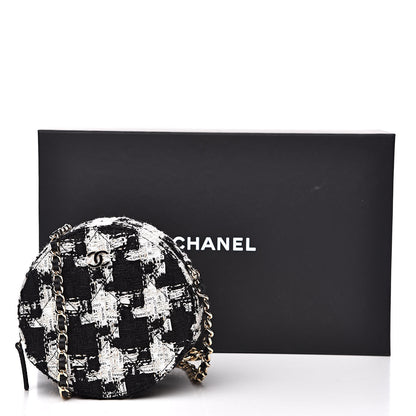 Chanel Tweed Round Clutch With Chain Black White 10 of 10