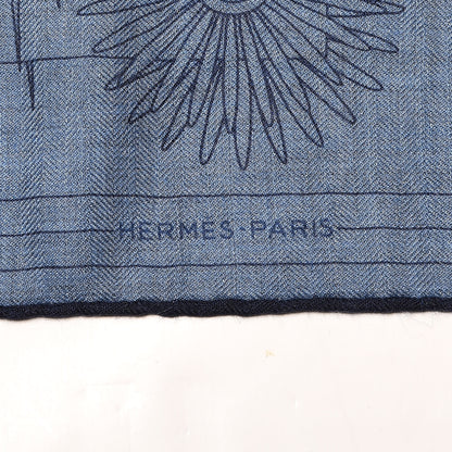 Hermes Cashmere Silk C'Est La Fete Scarf Shawl 140 Bleu Chine Marine 3 of 5