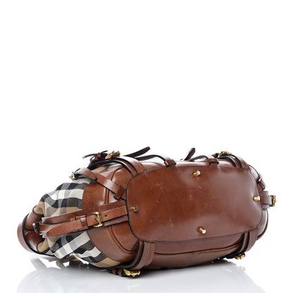 Burberry House Check Bridle Calfskin Rowan Tote Dark Tan 4 of 18