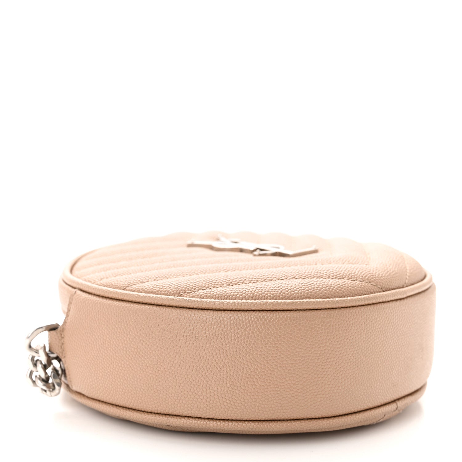 Saint Laurent Grain De Poudre Matelasse Chevron Quilted Round Vinyle Camera Bag Dark Beige 4 of 10