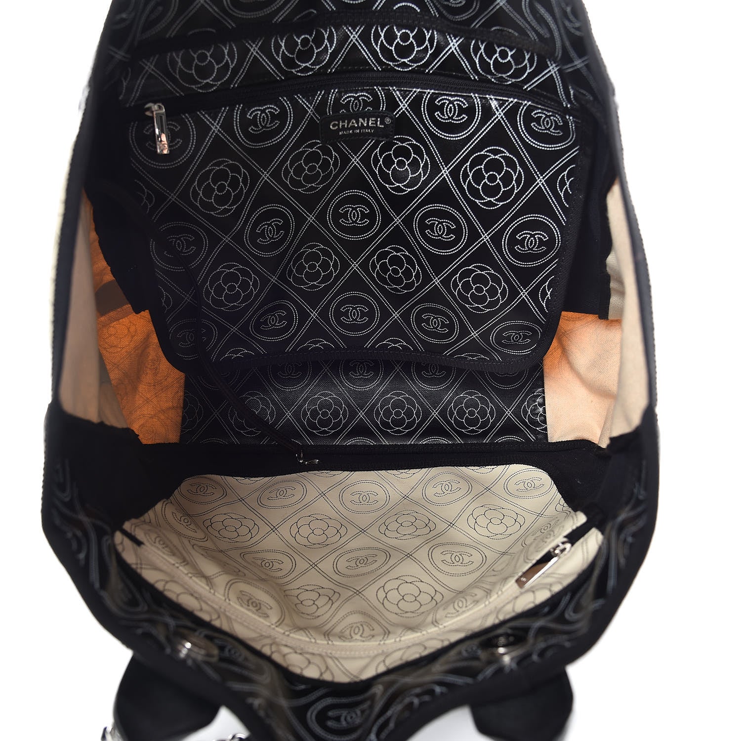 Chanel Coated Canvas Camellia Medium Shopping Tote Black Beige 8 of 10
