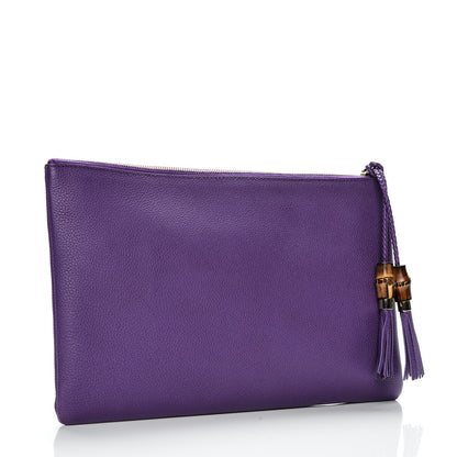 Gucci Pebbled Calfskin Large Bamboo Clutch Purple 3 of 7