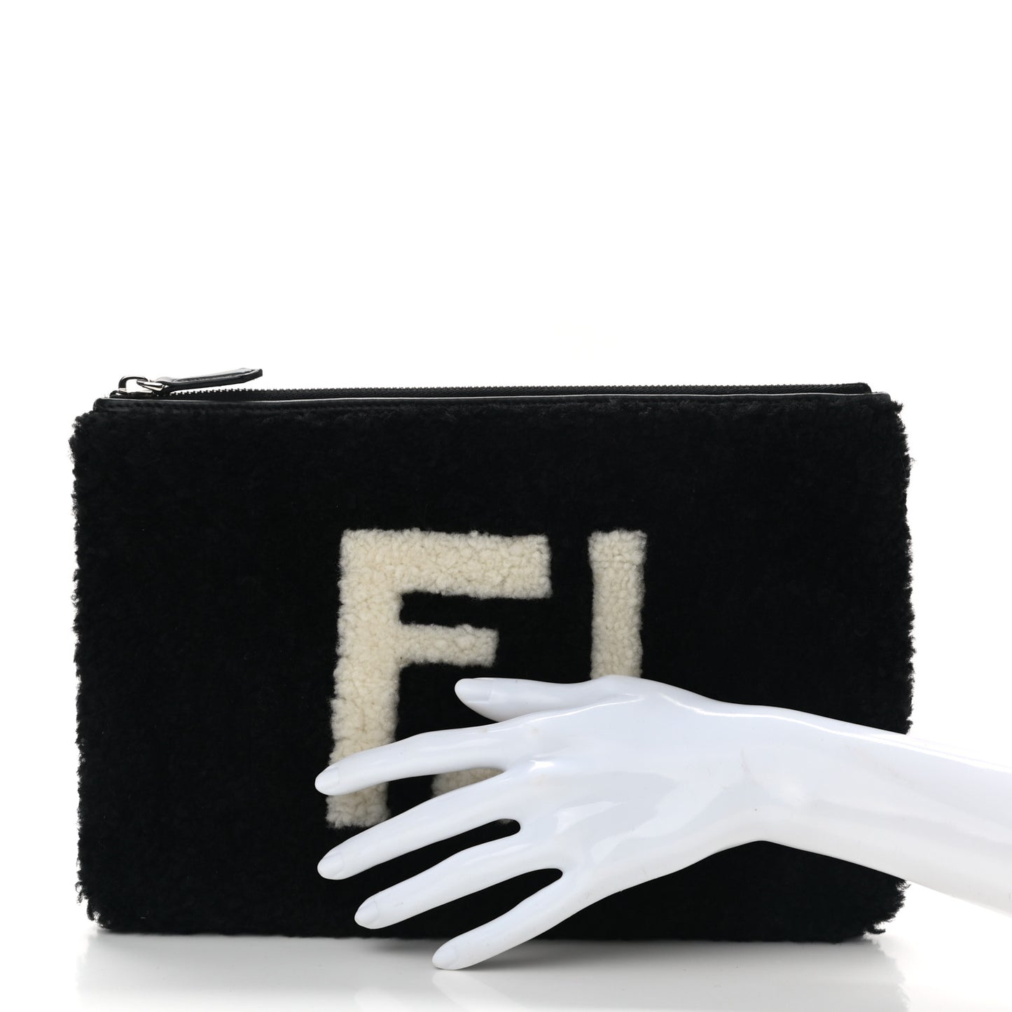 Shearling FF Pouch Black White