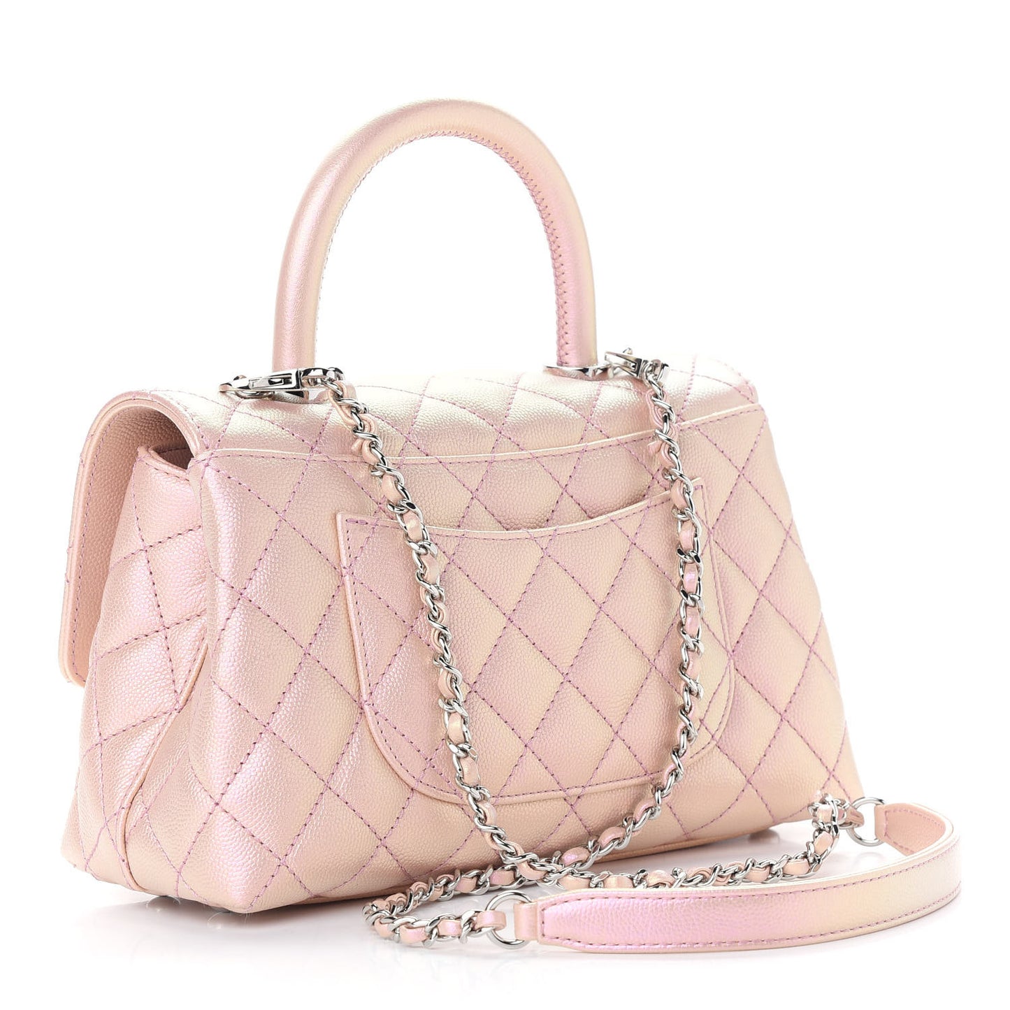Iridescent Caviar Quilted Mini Coco Handle Flap Pink