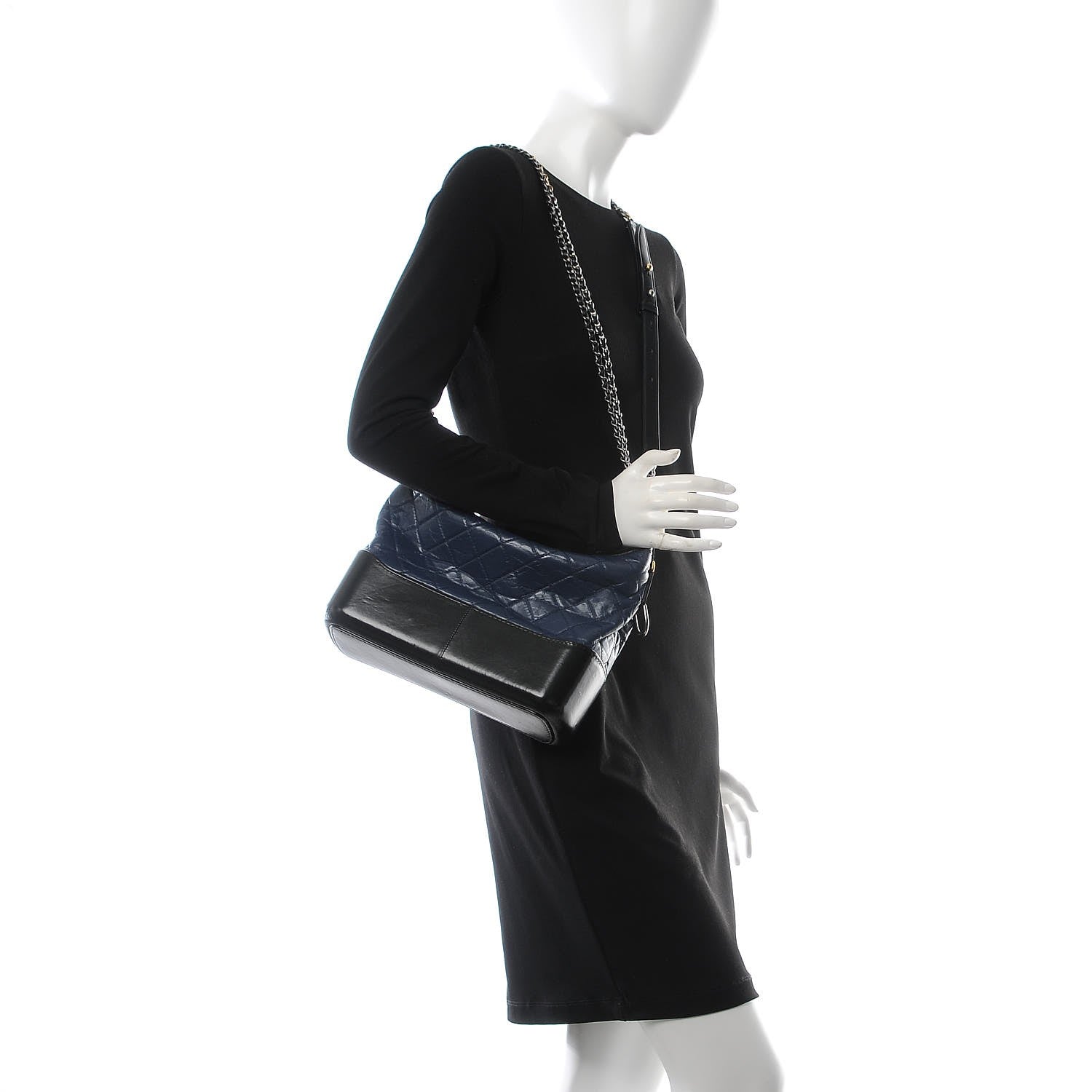 Chanel Aged Calfskin Quilted Medium Gabrielle Hobo Navy Black 4 of 10