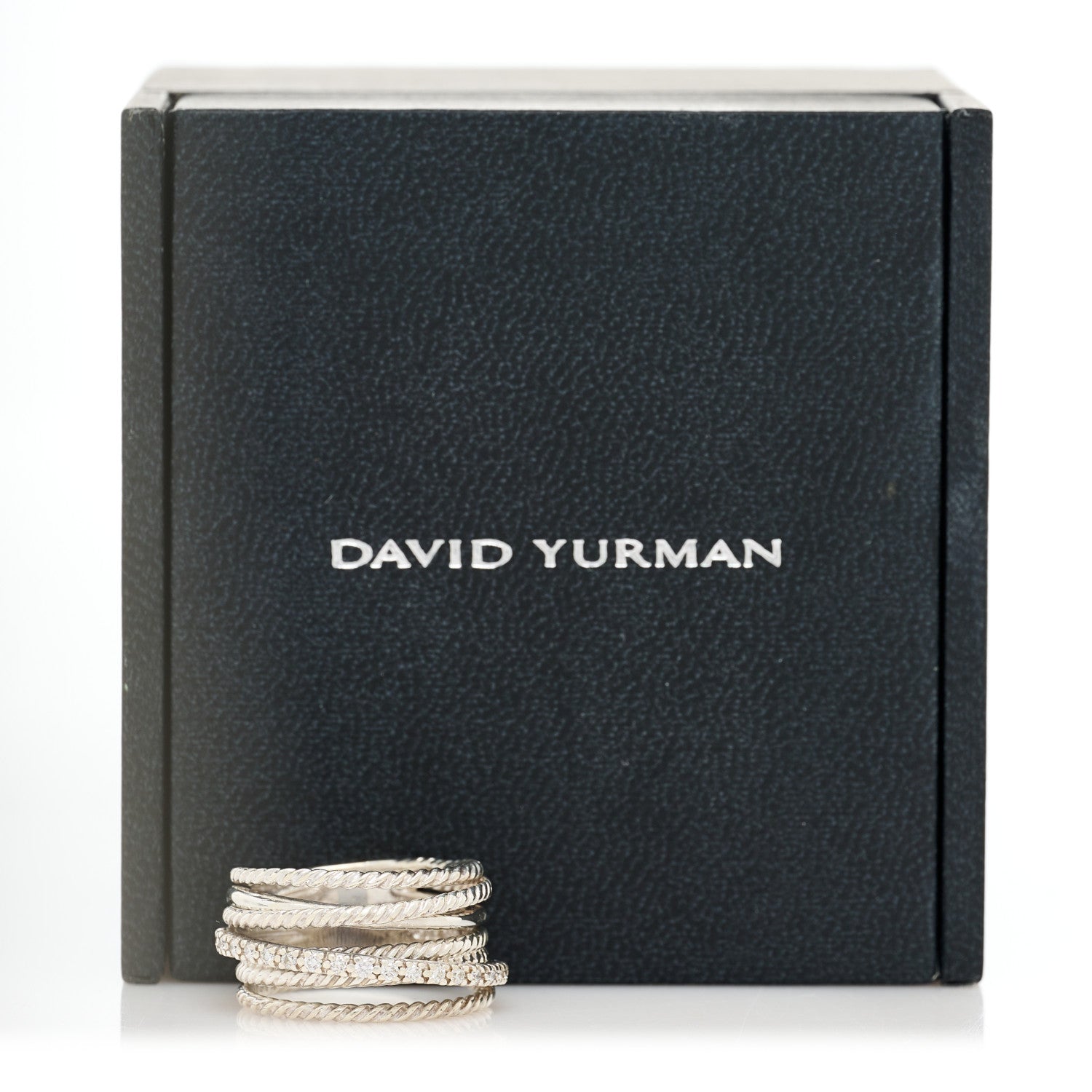 David Yurman Sterling Silver Diamond 11mm Wide Crossover Cable Ring 52 6 5 of 5