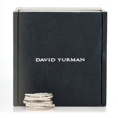 David Yurman Sterling Silver Diamond 11mm Wide Crossover Cable Ring 52 6 5 of 5