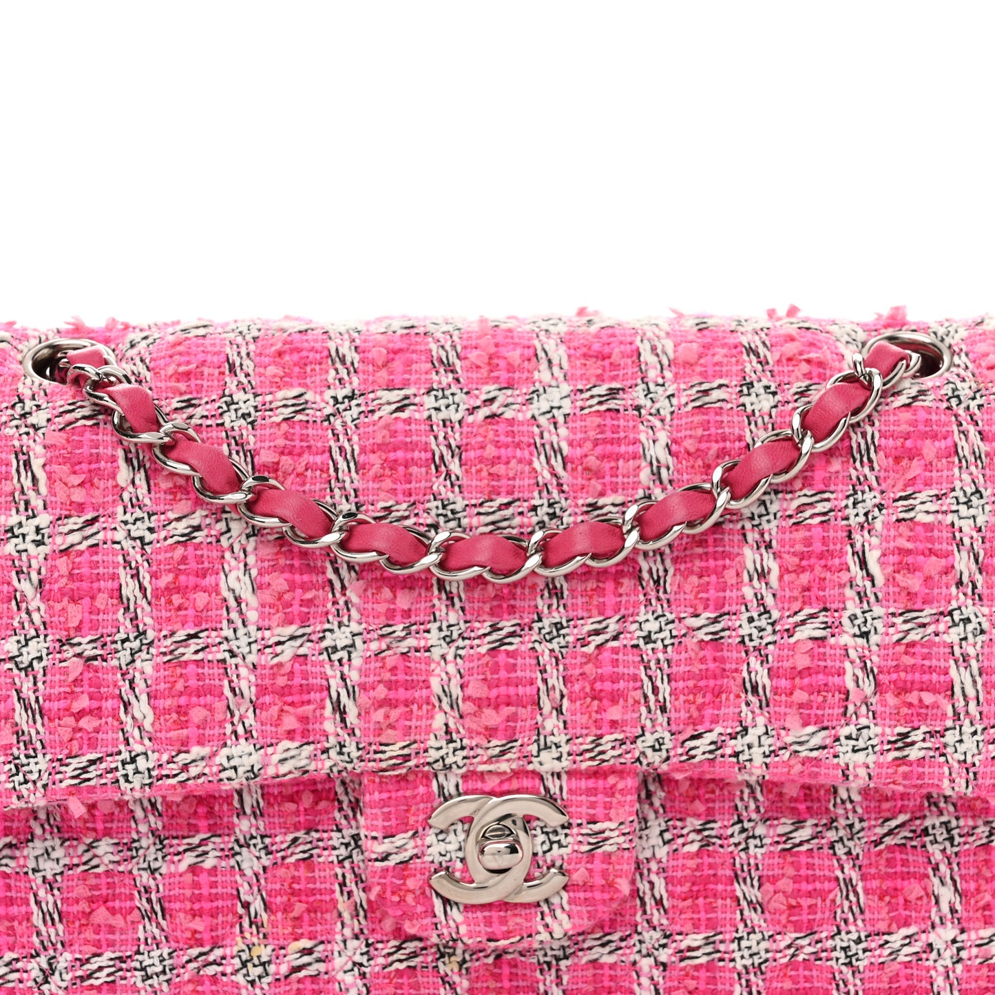 Tweed Quilted Medium Double Flap Hot Pink