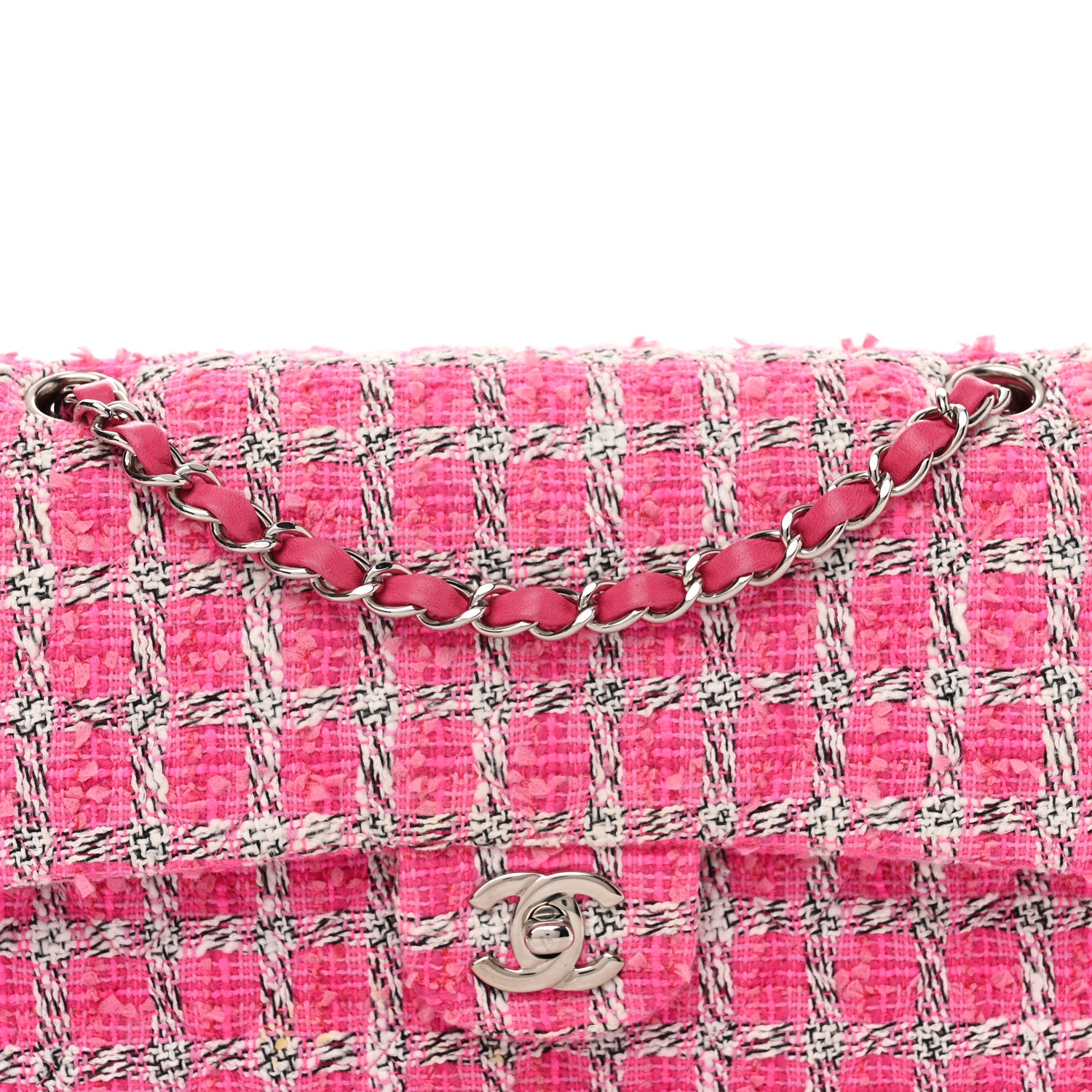Chanel Tweed Quilted Medium Double Flap Hot Pink 8 of 11