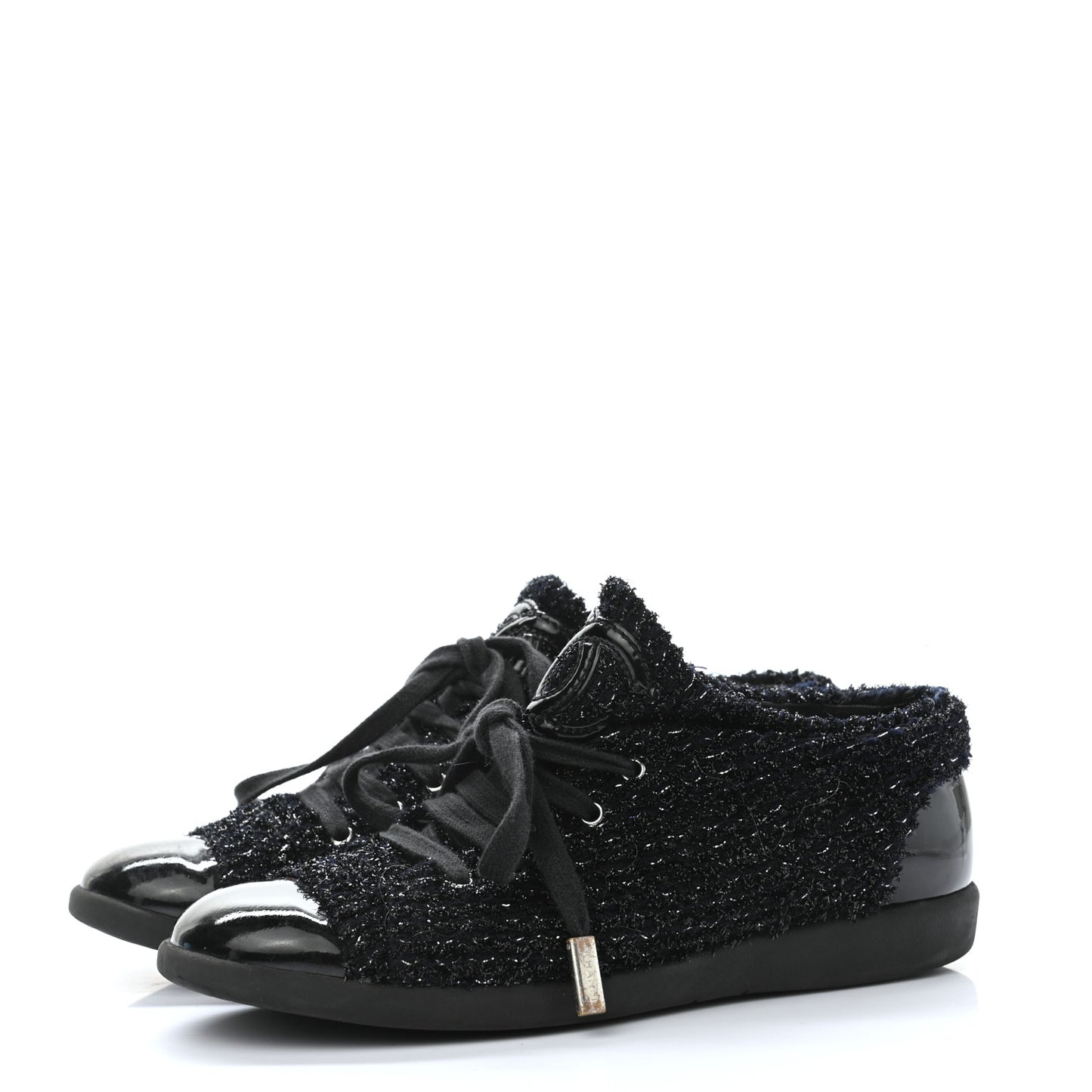Tweed Patent Cap Toe CC Sneakers 36 Black