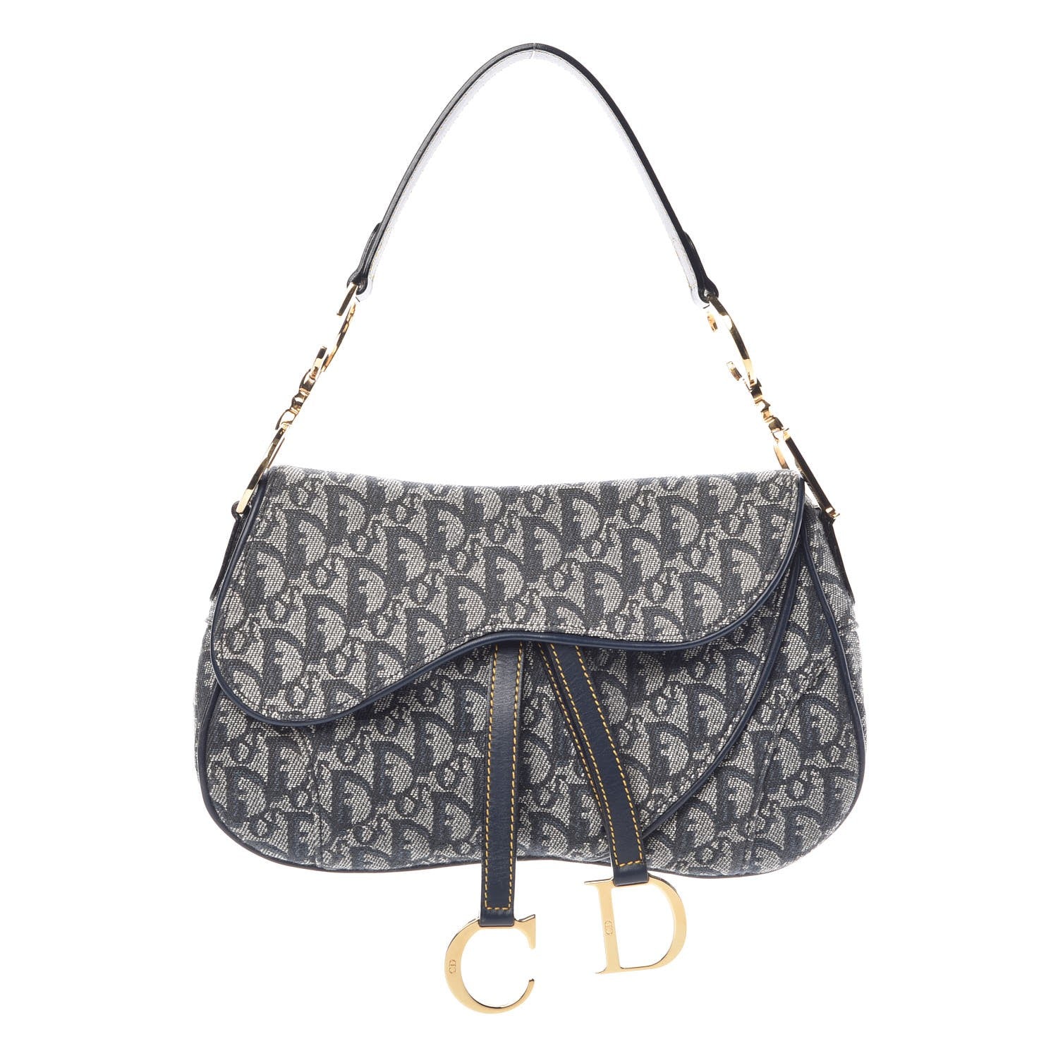 Christian Dior Monogram Double Saddle Bag Navy Blue 1 of 10