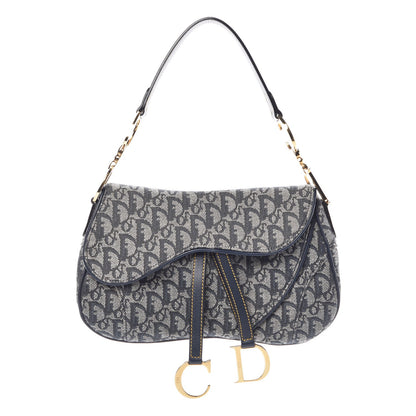 Christian Dior Monogram Double Saddle Bag Navy Blue 1 of 10