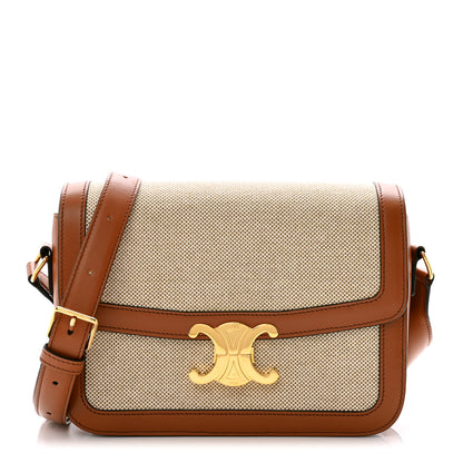 Celine Textile Calfskin Classique Triomphe Bag Natural Tan 1 of 14