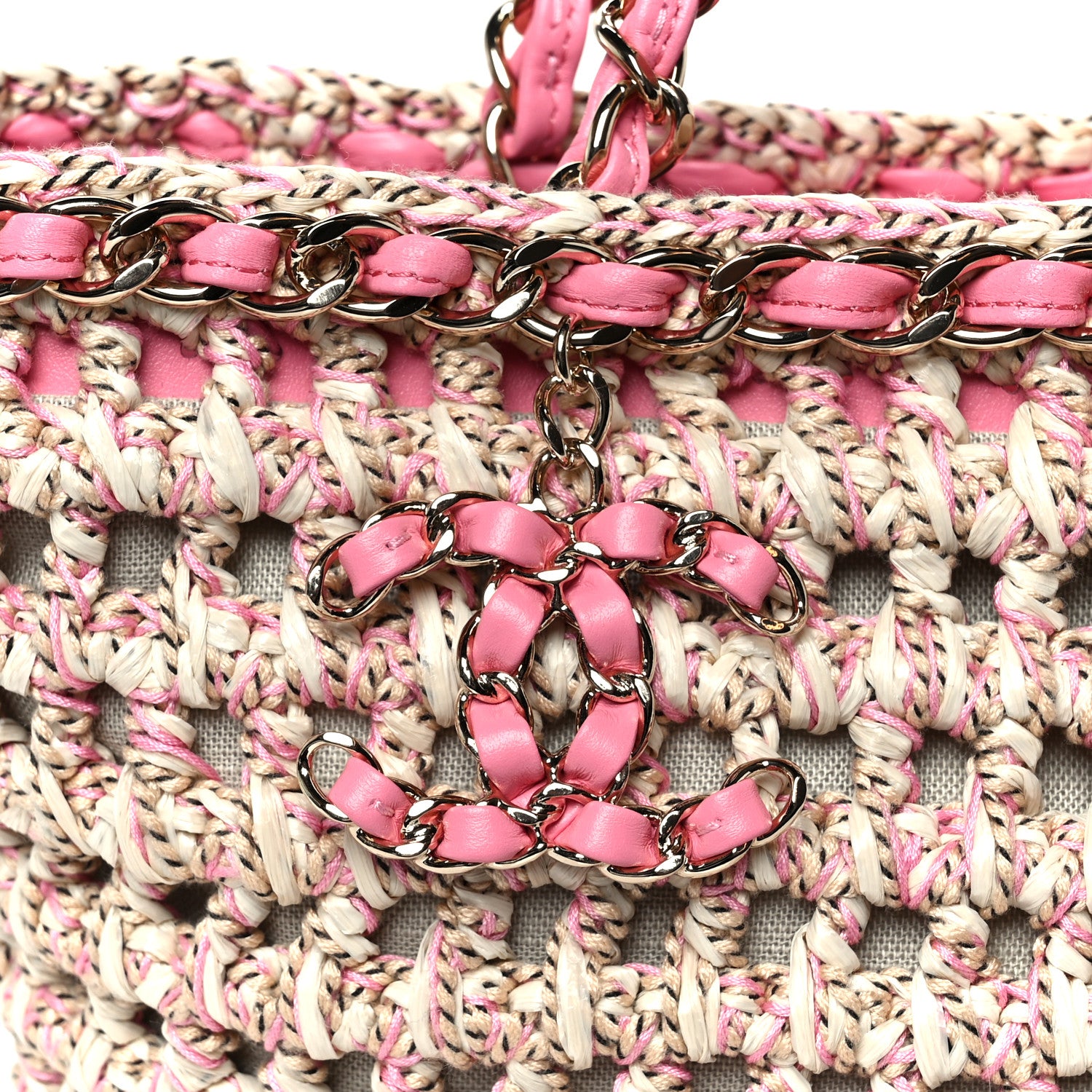 Chanel Mixed Fibers Calfskin Crochet Small Shopping Bag Beige Pink 8 of 11