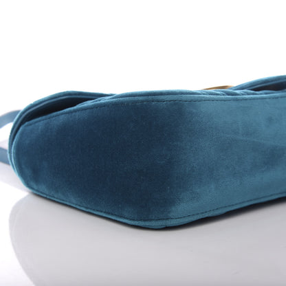 Gucci Velvet Matelasse Small GG Marmont Shoulder Bag Pavone Cyan 7 of 9