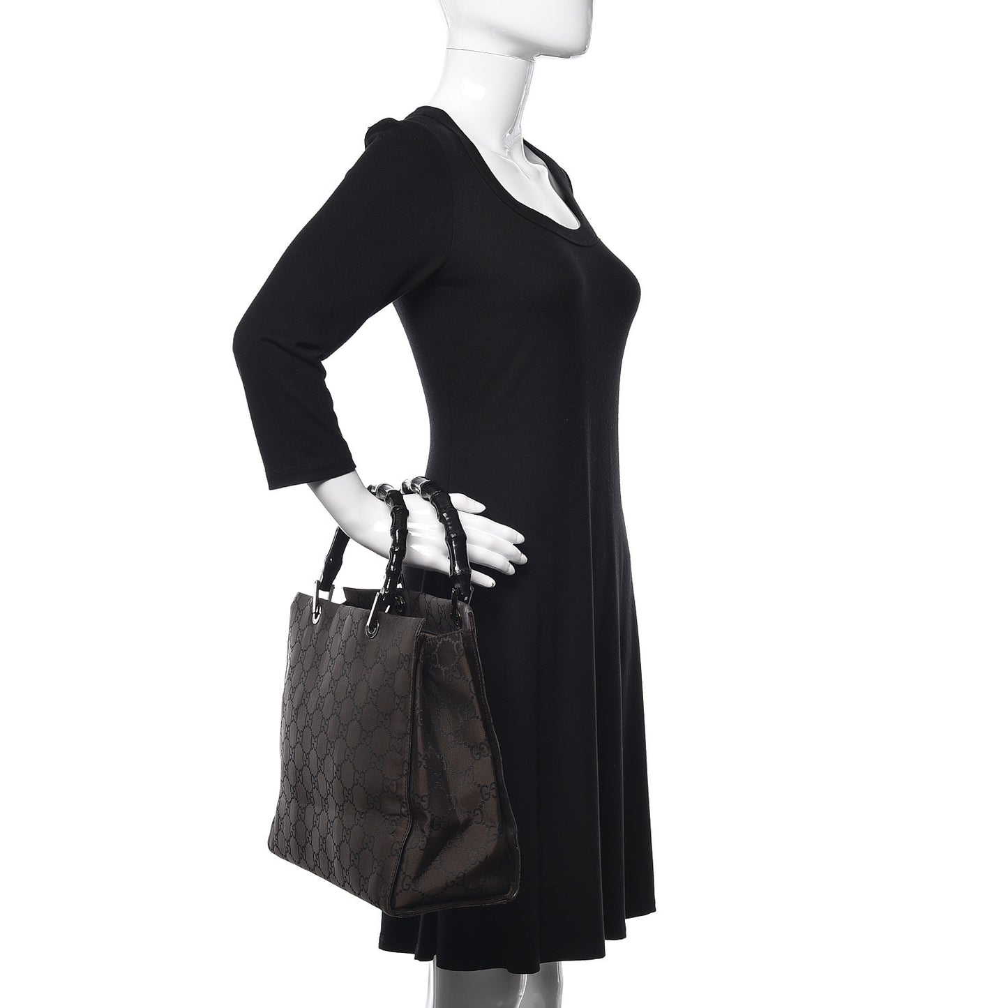 Monogram Bamboo Top Handle Tote Dark Brown